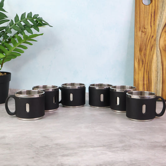 Apex Premium Stainless Steel Double Wall Coffee Mug Gift Set (6 Pc 150 Ml)
