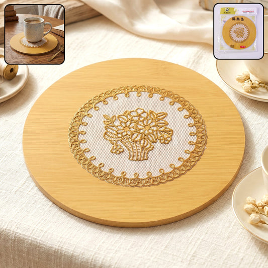 Wooden Heat Resistant Round Coaster Protects Surfaces Prevents Heat Marks