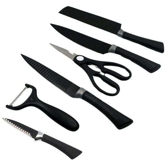 5629 6 Pieces Professional Kitchen Knife Set Meat Knife Chefs Knife With Non-slip Handle For Home Kitchen And Restaurant With Chef Peeler And Scissor (Stainless Steel 6 Pcs Set)