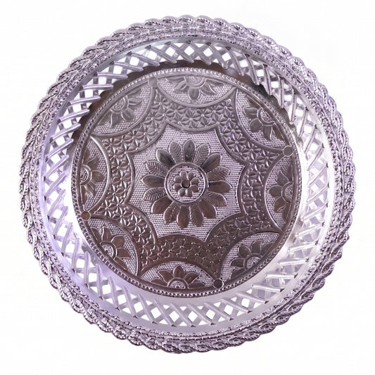 Decorative Silver Serving Tray Elegant Round Floral Design