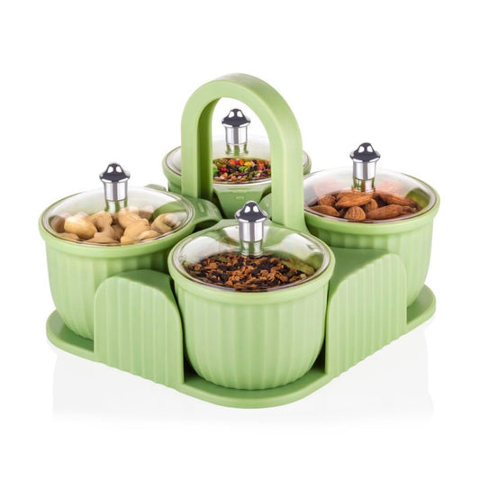 5779 Multipurpose Jar Dryfruit Set Candy Chocolate Snacks Storage Jar Masala Jar For Home And Kitchen Airtight Dry Fruit Plastic Storage Container Tray Set With Lid 4 Serving Jar Container For Sweetschipscookies(4 Pc Set)