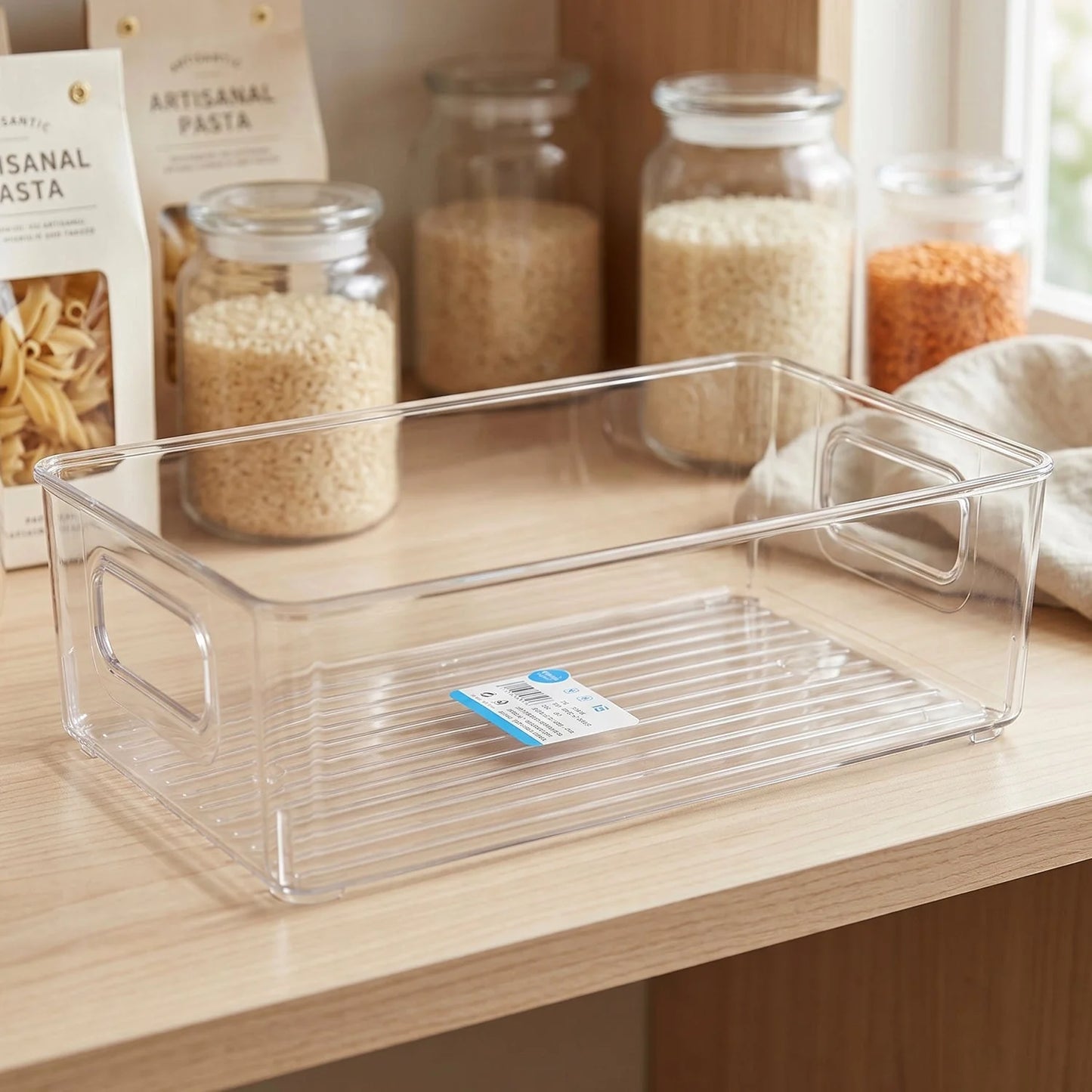 Crystal Clear Plastic Storage Box Organizer With Handle For Fridge Pantry (1 Pc)
