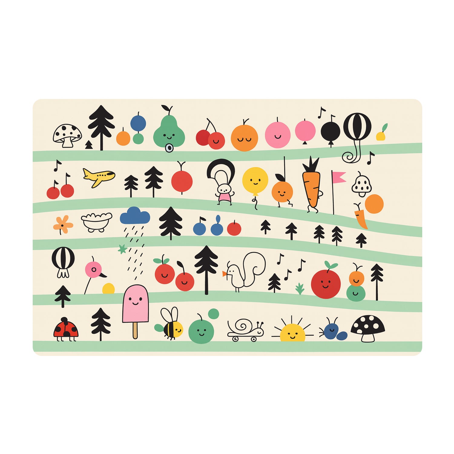 Colorful Cartoon Printed Dining Table Placemats For Kids (4 Pc  40x30 Cm)