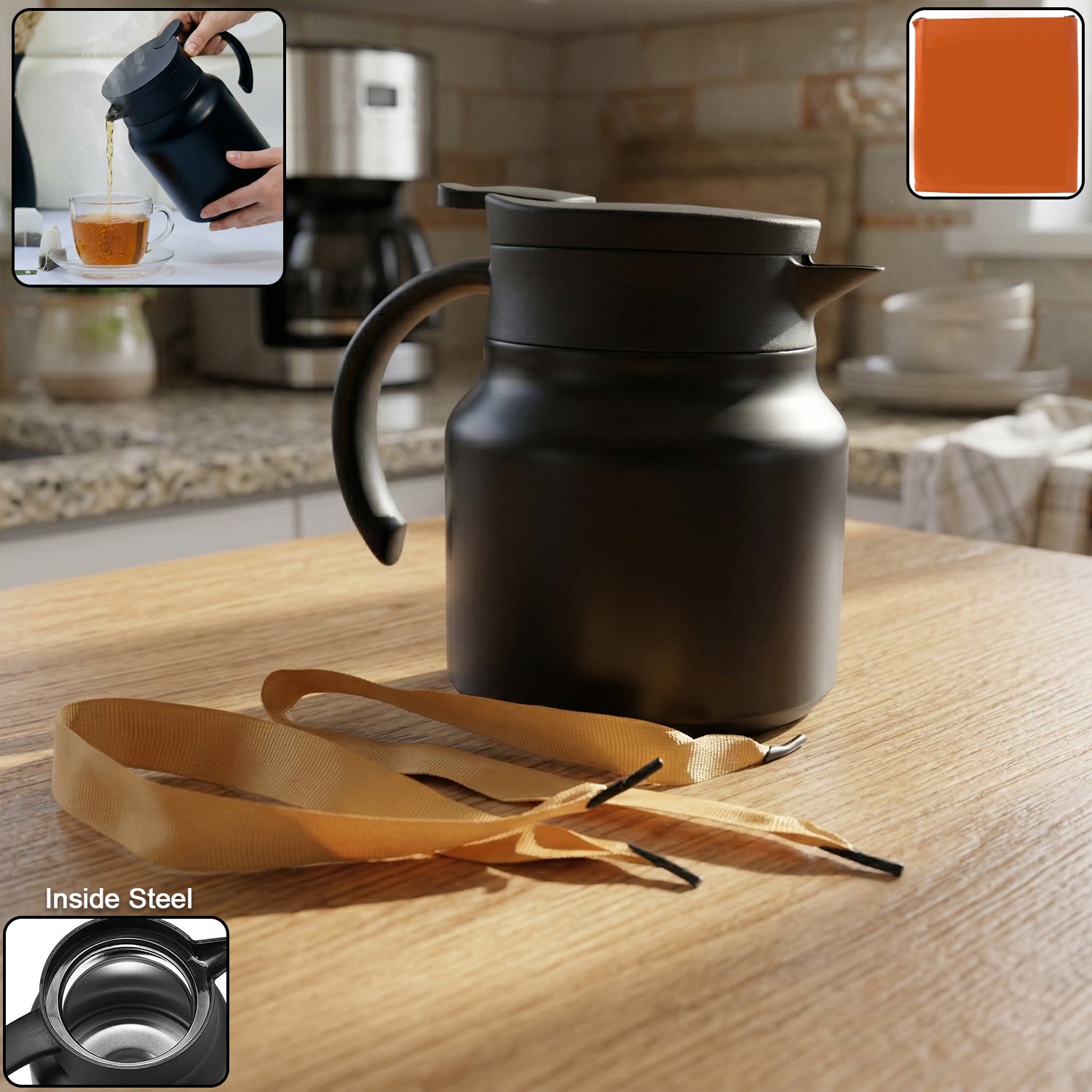 800 Ml Insulated Thermos Flask With Handle And Strap
