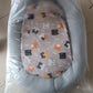 Round Soft Plush Cat Bed with Cartoon Cat Print Cushion  1 Pc