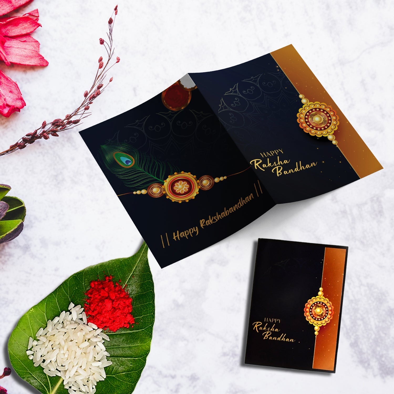 Single Designer Floral Rakhi For Brother  Includes Silver Coin Roli Chawal  Greeting Card