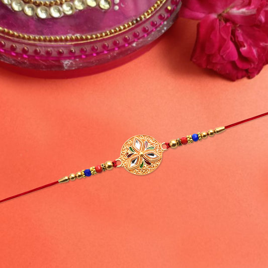 Elegant Meenakari Floral Rakhi With Colorful Beads  Golden Detailing