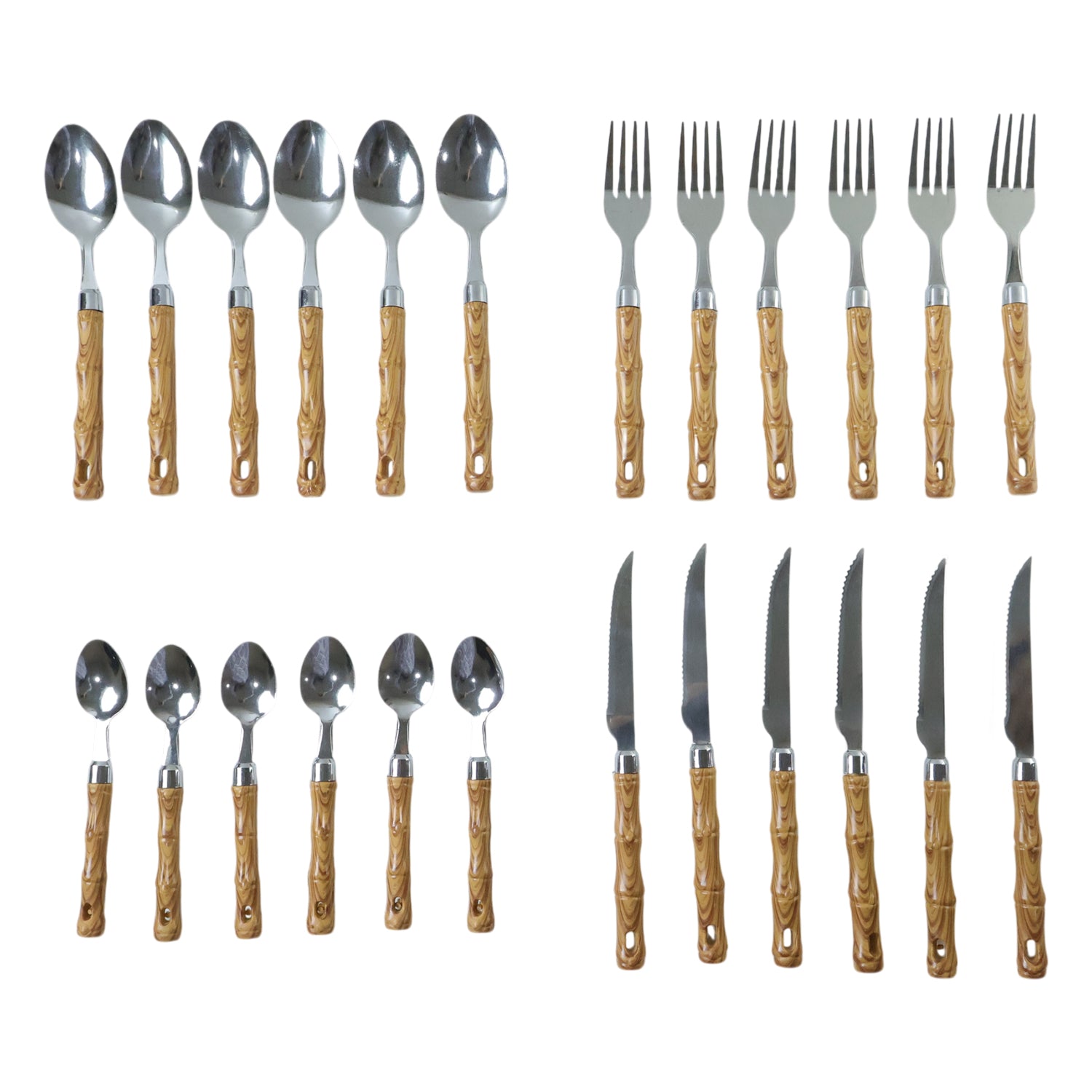 Stainless Steel Cutlery Set With Wooden Finish Handle (24 Pc Set)