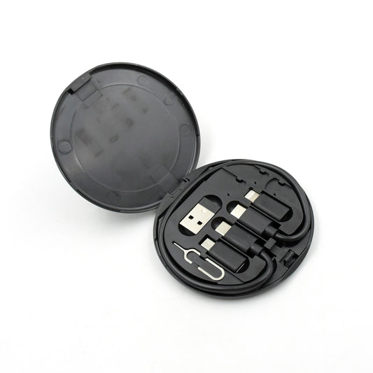 0377 Mini Multi-functional Fast Charging Data Cable Set For Apple Android Type C Charging With Retrieve Card Pinround Storage Boxcompact And Portable Usb Data Cable Storage Box Travel Cable Set (5in1)