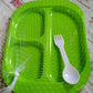 Biodegradable 3-Compartment Plastic Food Plate with Spoon for Snacks (1 Pc)