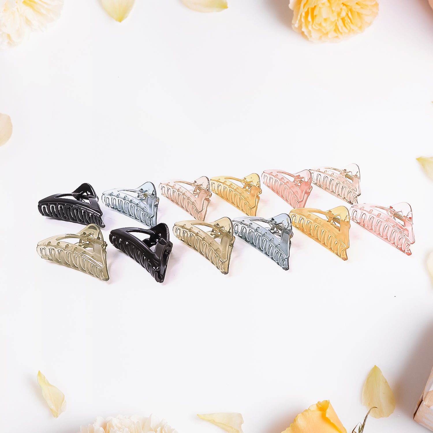 Triangle Shape Mix Color Plastic Hair Claw Clip  12 Pc Durable Grip For Women And Girls