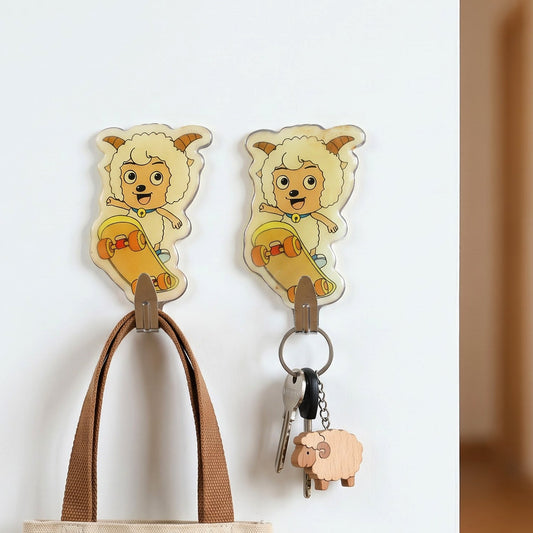 Cartoon Self Adhesive Wall Hooks For Keys Bags Towels And Home Decor (2 Pc Set)