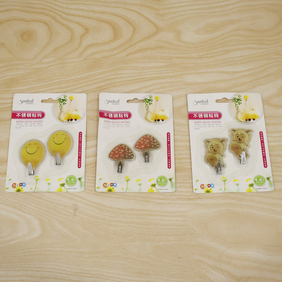 Cartoon Self Adhesive Wall Hooks For Keys Bags Towels And Home Decor (2 Pc Set)