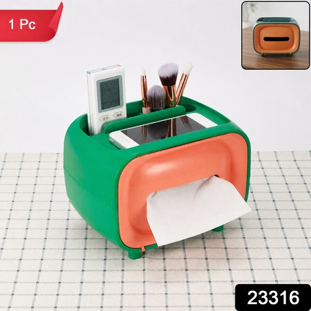 Plastic Desktop Tissue Storage Box With Top Organizer For Home And Office (1 Pc)