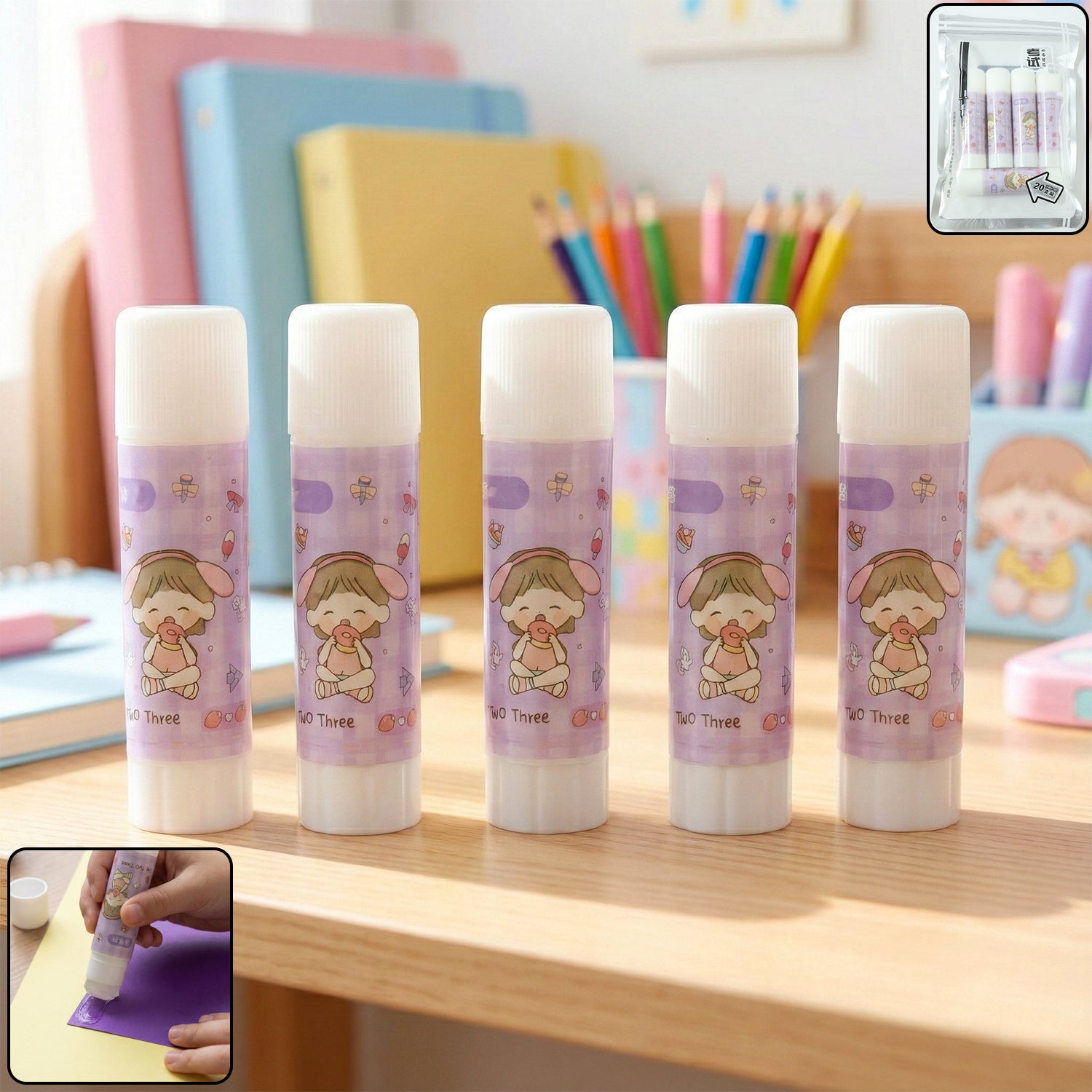 Cartoon-themed Solid Glue Stick Pack Of 5