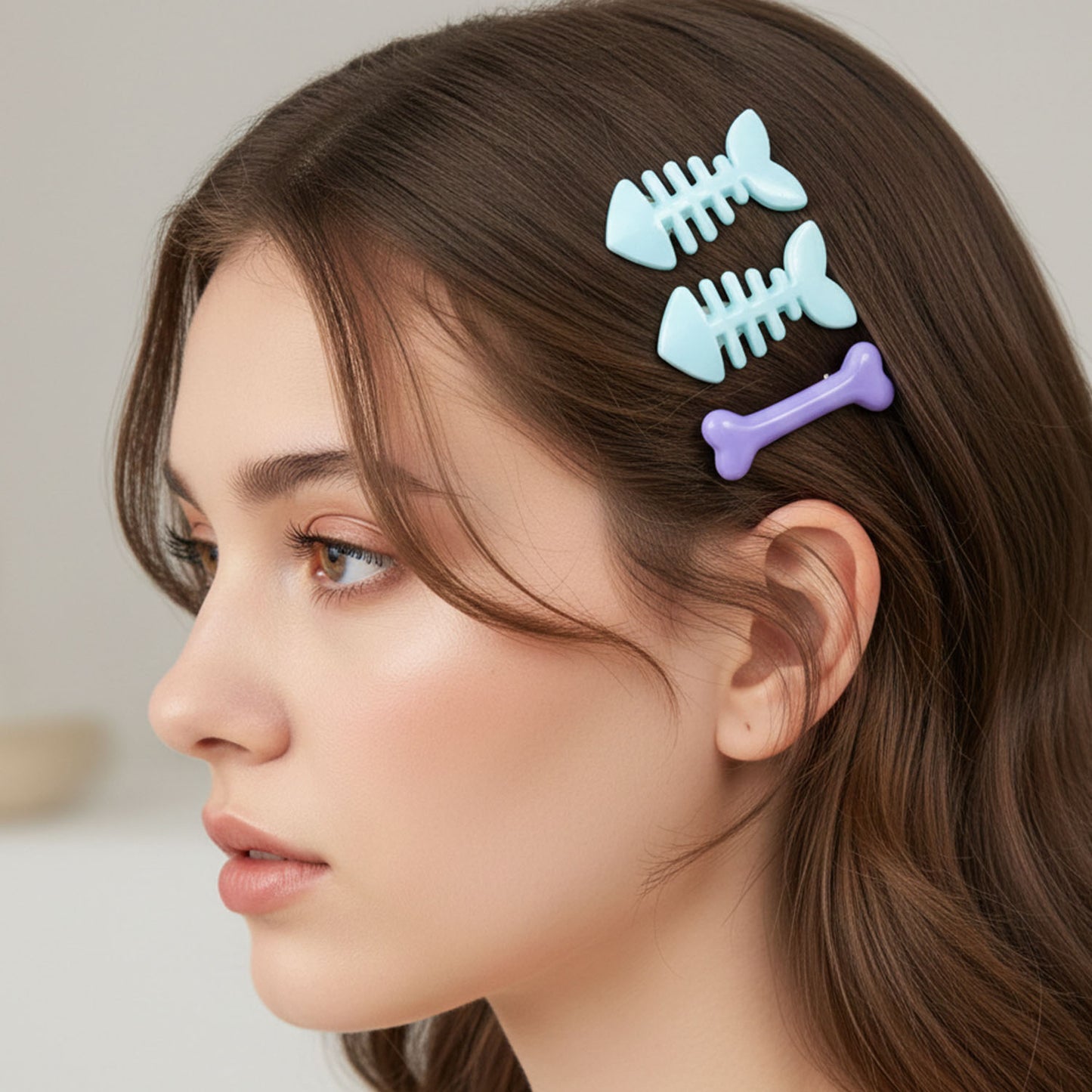 Cute Fishbone  Bone Shape Hair Clip Set (4 Pc)