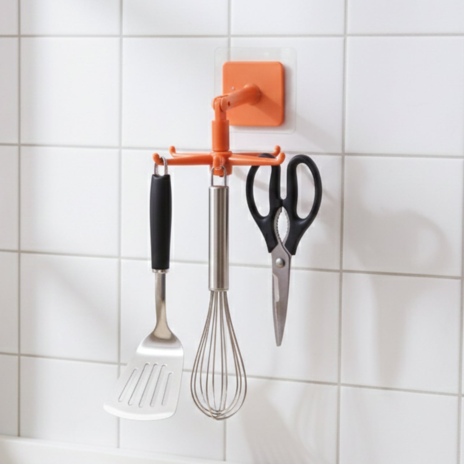 Orange 360 Rotating Wall Mounted Kitchen Utensils Hook Stand (1 Pc)