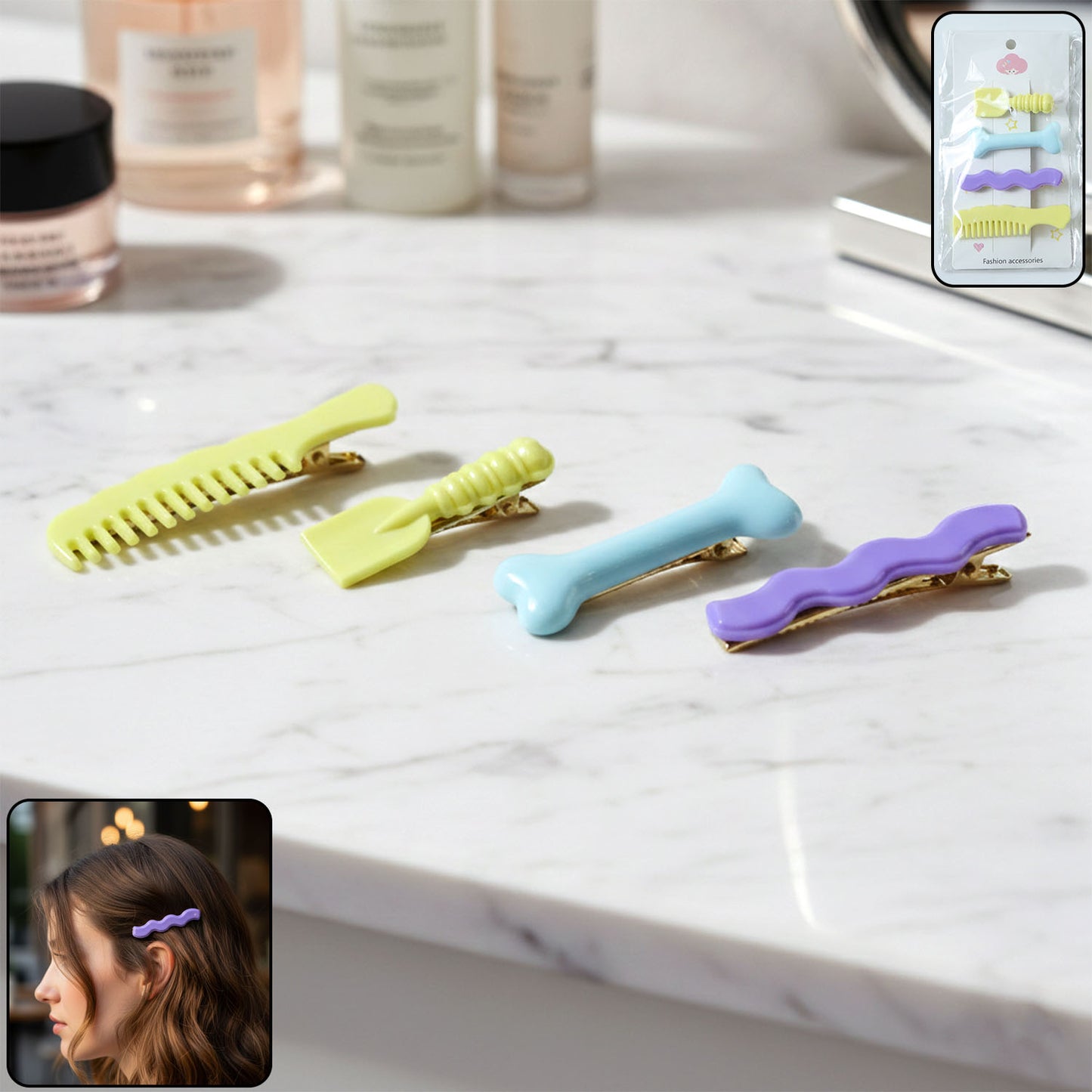 Decorative Alligator Hair Clips Set For Girls  Women  Cute Styling Pins (4 Pc)
