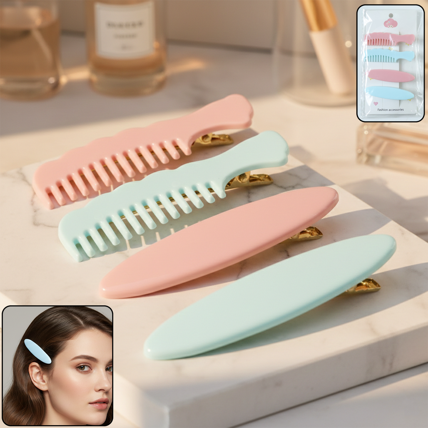 Pastel Comb-style Hair Clip Set (4 Pc)