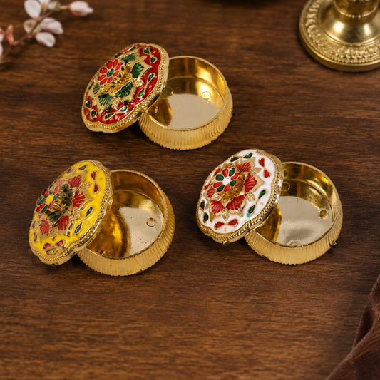 Mix Design Decorative Kankavati With Lid For Kumkum And Pooja Essentials (1 Pc)