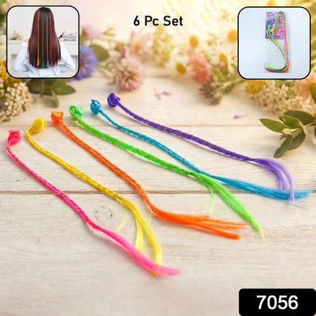 Colourful Braided Hair Extension Streaks For Girls  Kids (6 Pc)