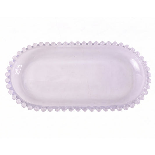 Transparent Glass Serving Tray 9 Inch Oval Beaded Edge Platter For Snacks (1 Pc)