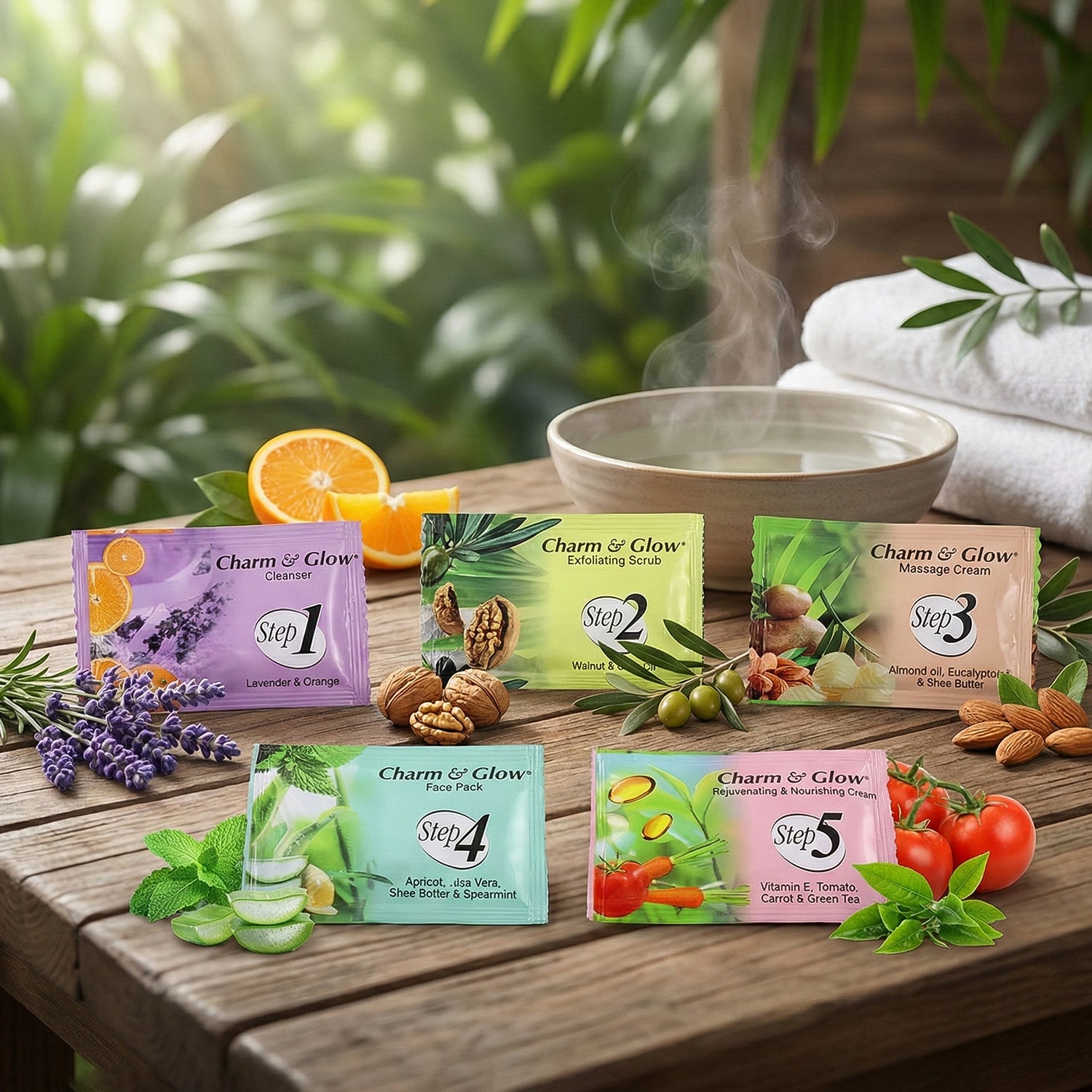 Charm  Glow 5-step Herbal Facial Kit (1 Pc)
