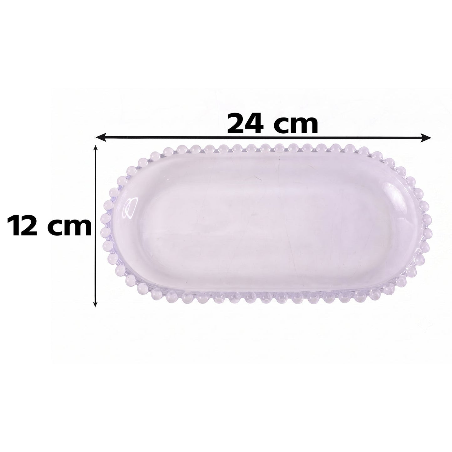 Transparent Glass Serving Tray 9 Inch Oval Beaded Edge Platter For Snacks (1 Pc)
