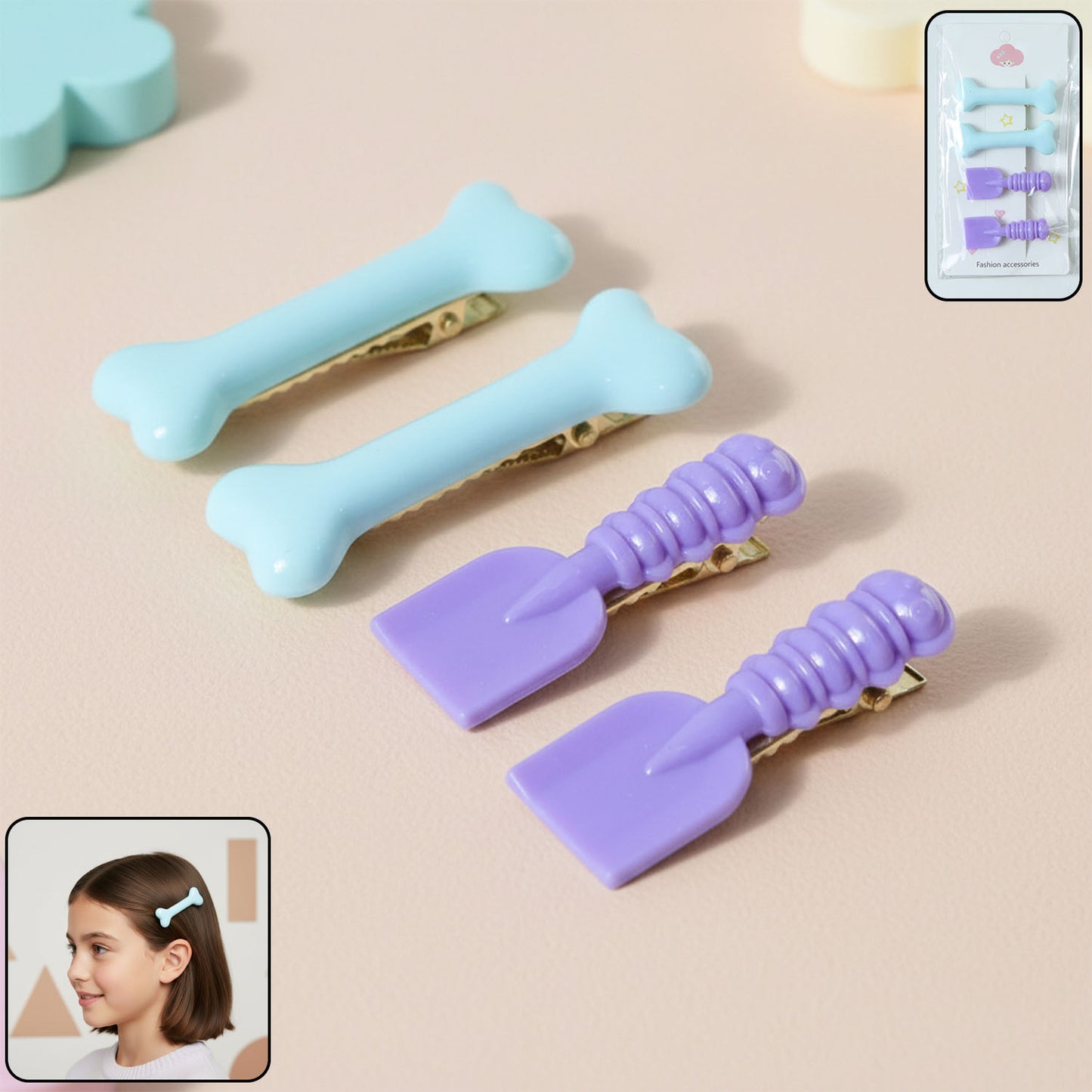 Cute Cartoon Hair Clip Set (4 Pc)