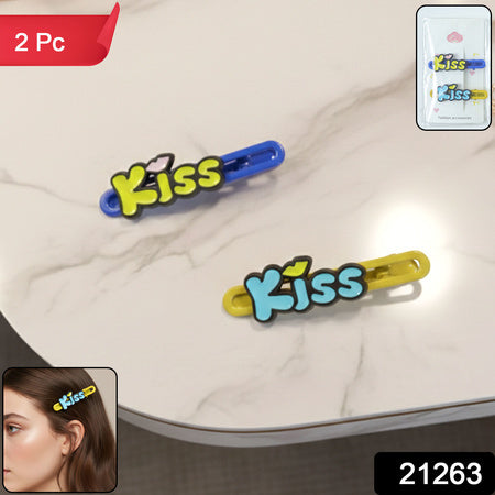 Cute Kiss Text Hair Clip Set (2 Pc)