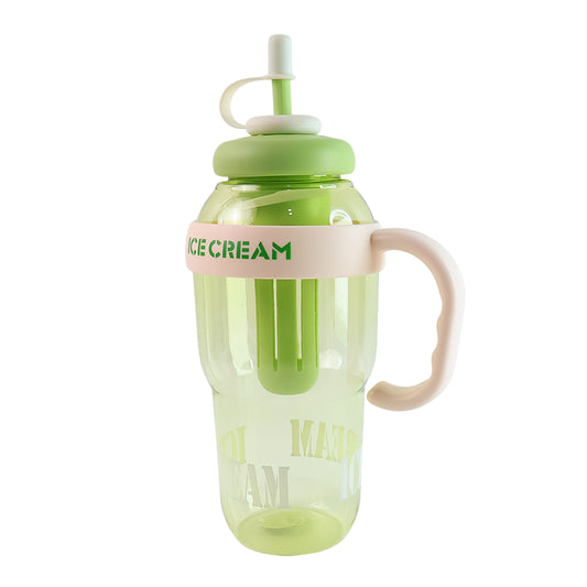 Approx 1300ml Large Capacity Cute Ice Cream Themed Water Bottle With Handle Straw  Fruit Infuser  Leakproof Sipper For Kids  Adults