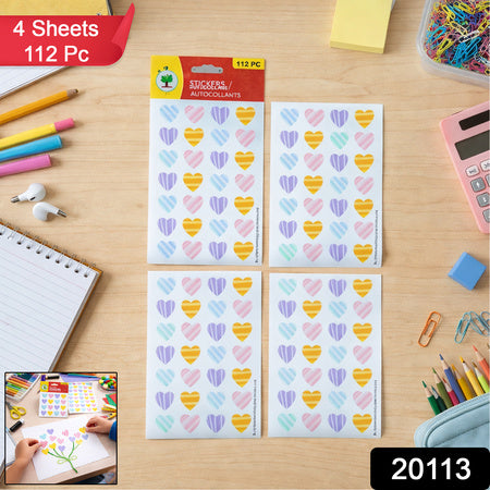 Colorful Heart Shape Decorative Sticker Set (4 Sheets 112 Pc)