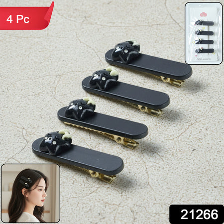 Cute Cat Design Premium Matte Finish Hair Clips (4 Pc)
