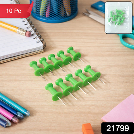 Green Plastic Push Pins Thumb Tacks For Notice Board (10 Pc)