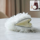 Soft fluffy mini coin purse close up