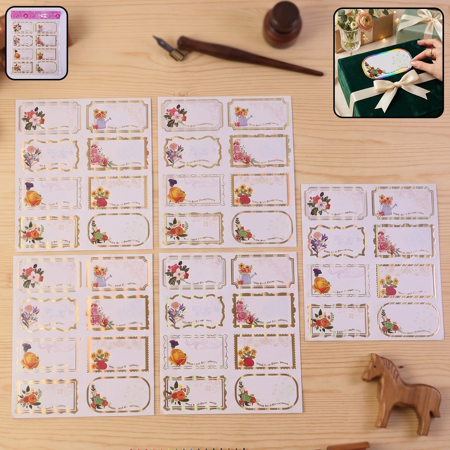 Gift Tag Stickers With Best Compliments Floral Foil Labels For Gifting (40 Pc)