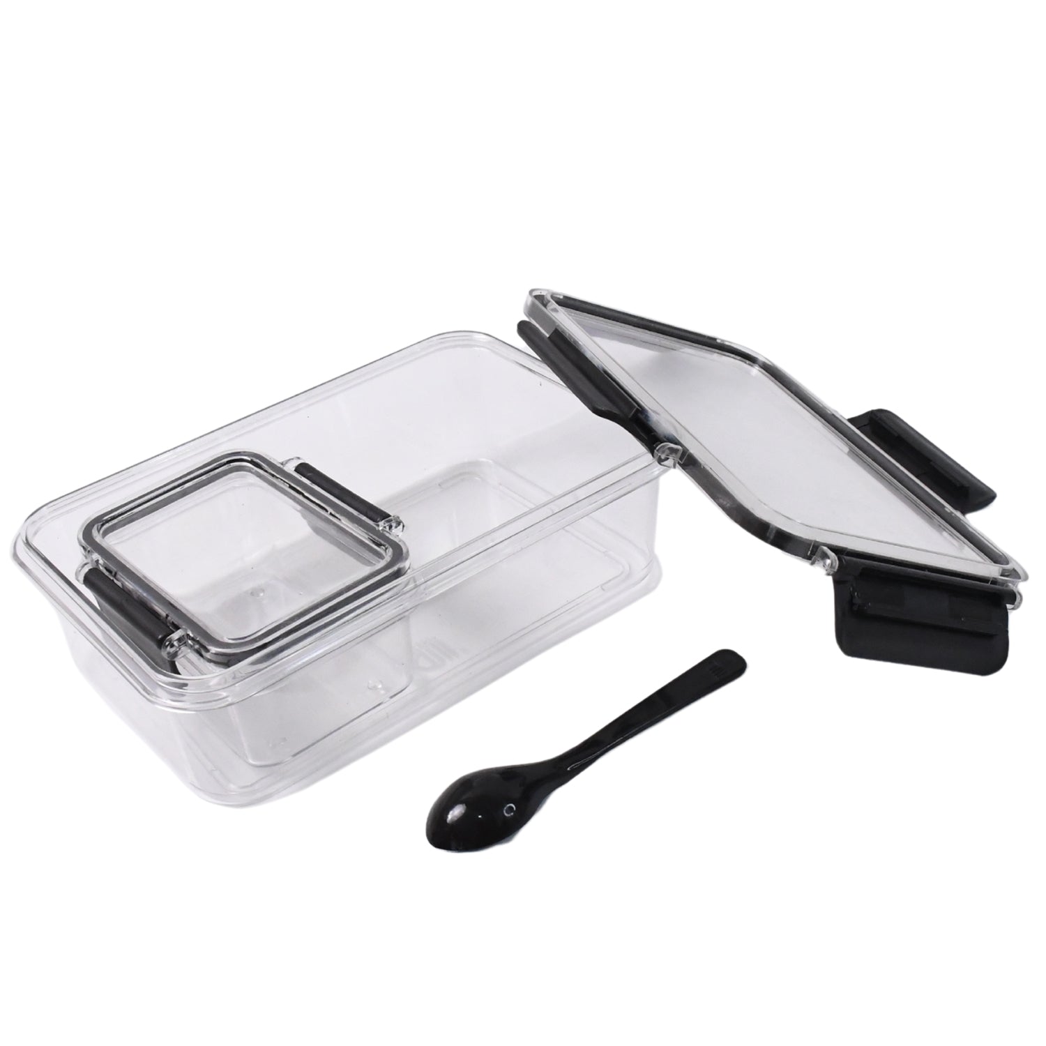 Plastic Kitchen Storage Container Big 800 Ml  Small 250 Ml With Air Seal Lock Lid  Spoon