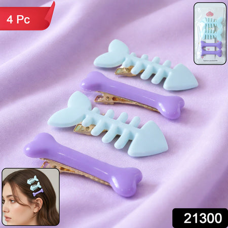 Cute Fishbone  Bone Shape Hair Clip Set (4 Pc)
