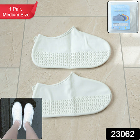 Waterproof Silicone Shoe Cover White Color (1 Pair Medium Size)