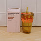 Transparent Glass Tumbler With Lid And Straw (450 Ml)