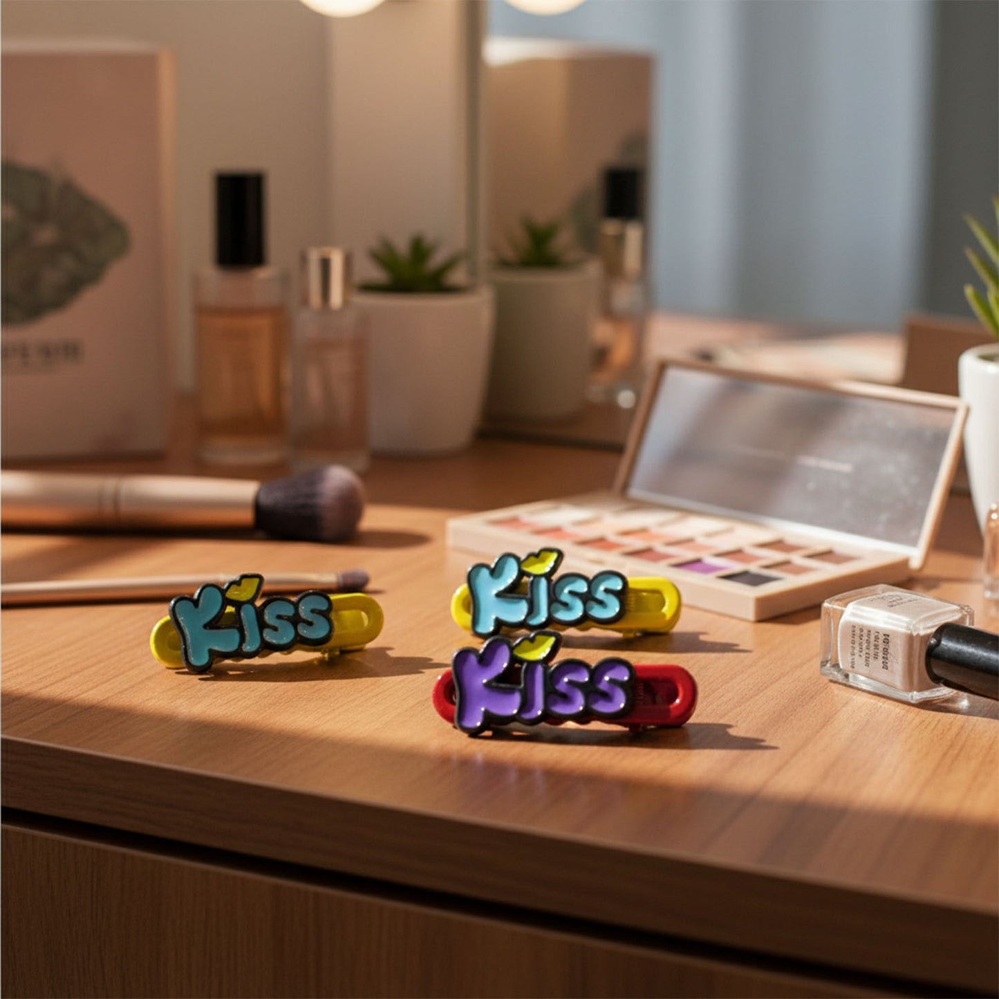 Decorative Kiss Text Hair Clip Set (4 Pc)