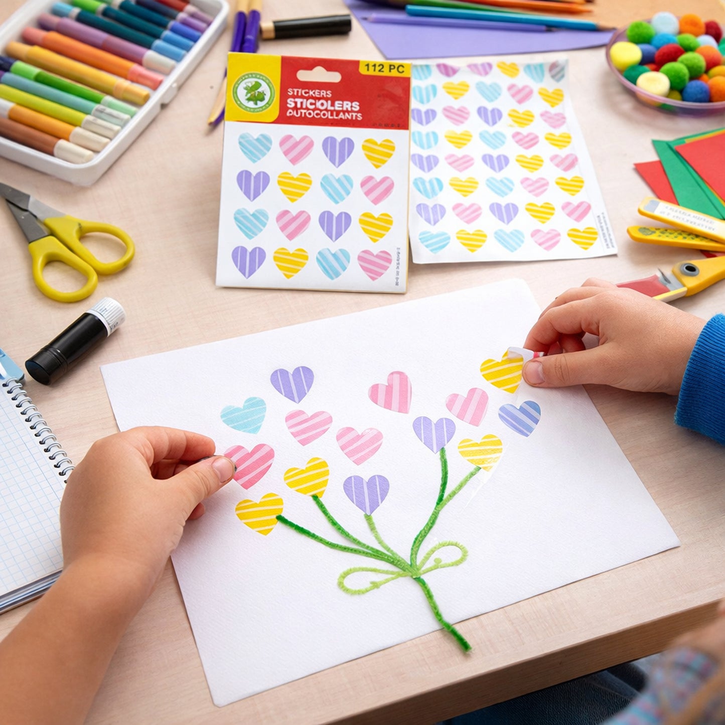 Colorful Heart Shape Decorative Sticker Set (4 Sheets 112 Pc)