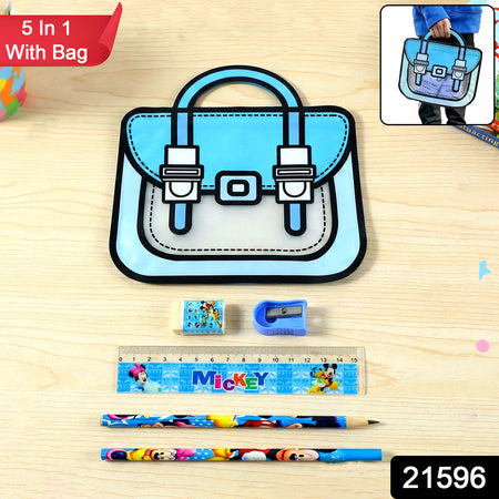 Kids 5 In 1 Stationery Kit With Cartoon Style Carry Bag