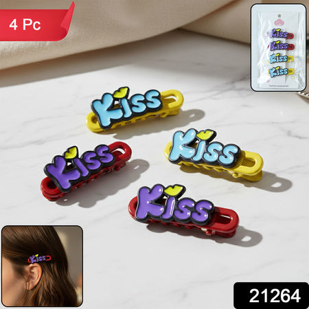 Decorative Kiss Text Hair Clip Set (4 Pc)