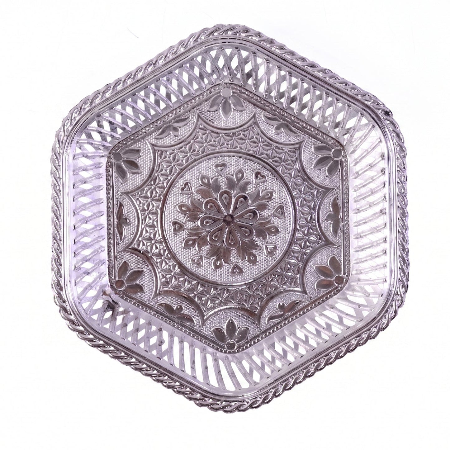 Decorative Silver Serving Tray  Traditional Embossed Floral Design
