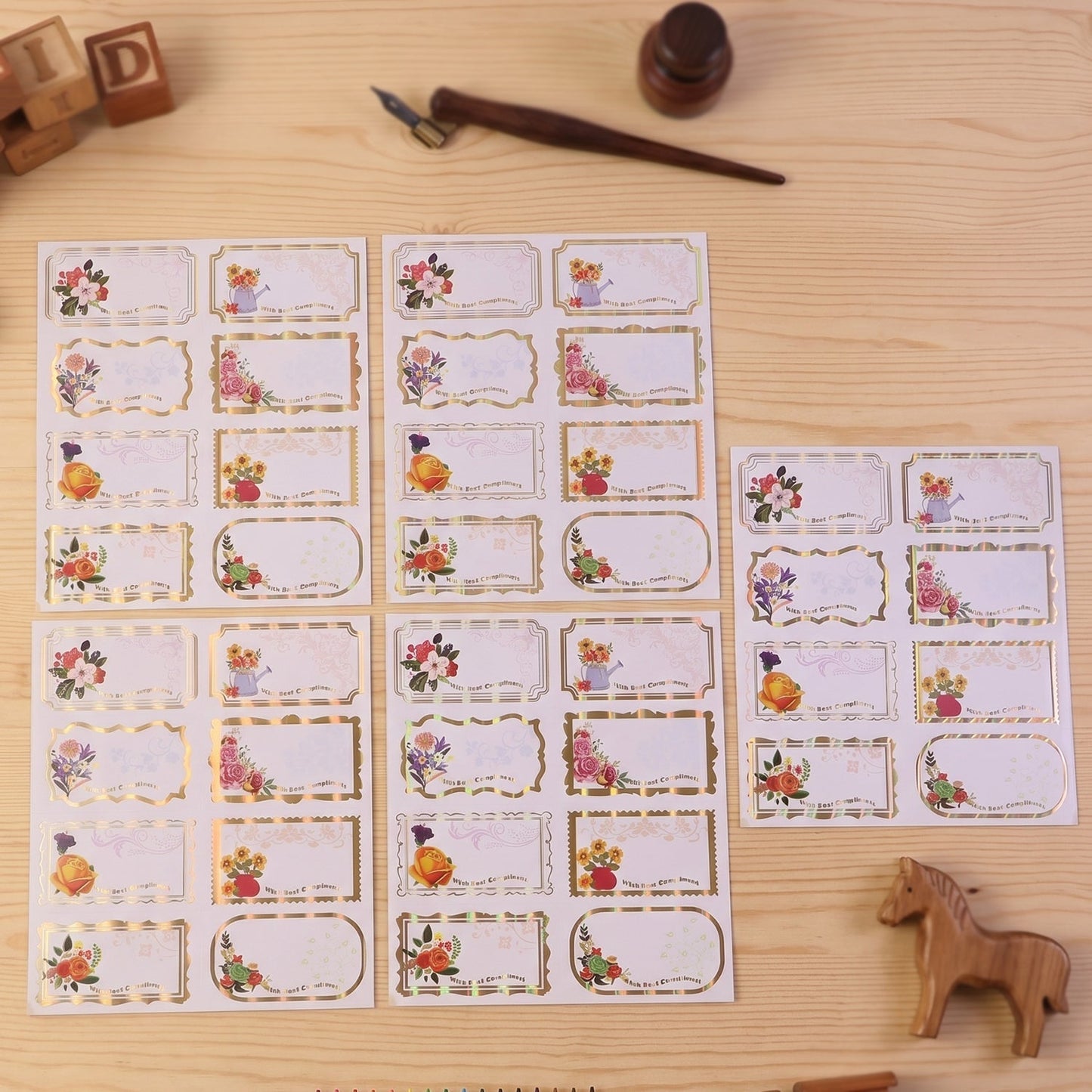 Gift Tag Stickers With Best Compliments Floral Foil Labels For Gifting (40 Pc)