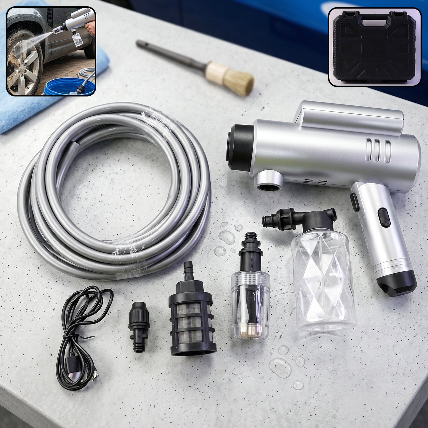 High Pressure Cordless Car Washer Gun Kit  Portable With Hose  Foam