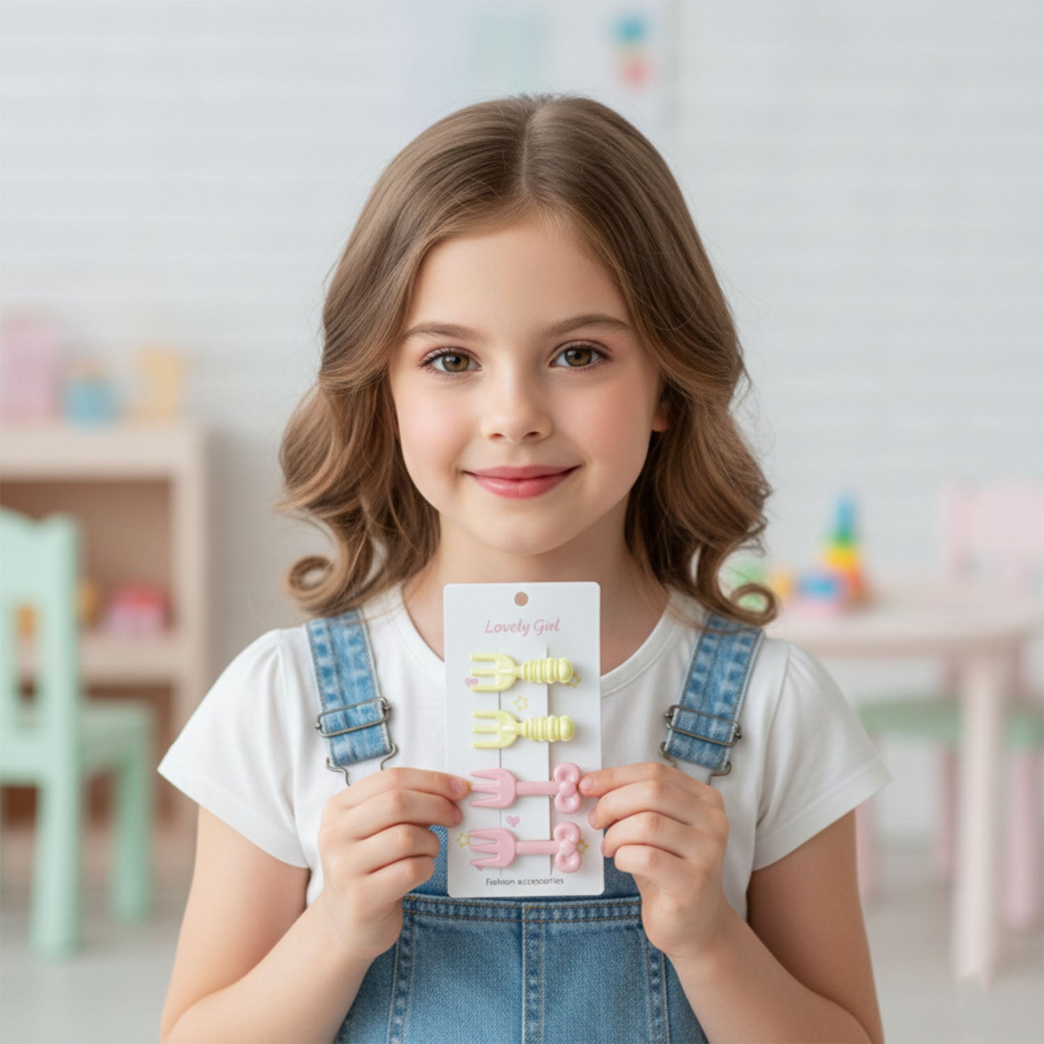 Cute Mini Fork Shaped Hair Clips Set For Girls And Women (4 Pc)