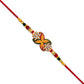 Elegant Red-green Bead Rakhi With Intricate Golden Flower Motif