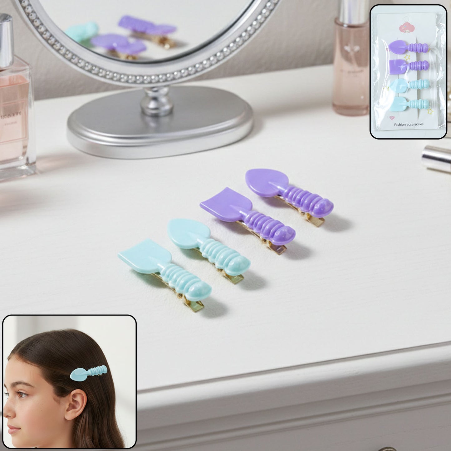 Cute Spoon  Spatula Shape Decorative Hair Clip Set (4 Pc)
